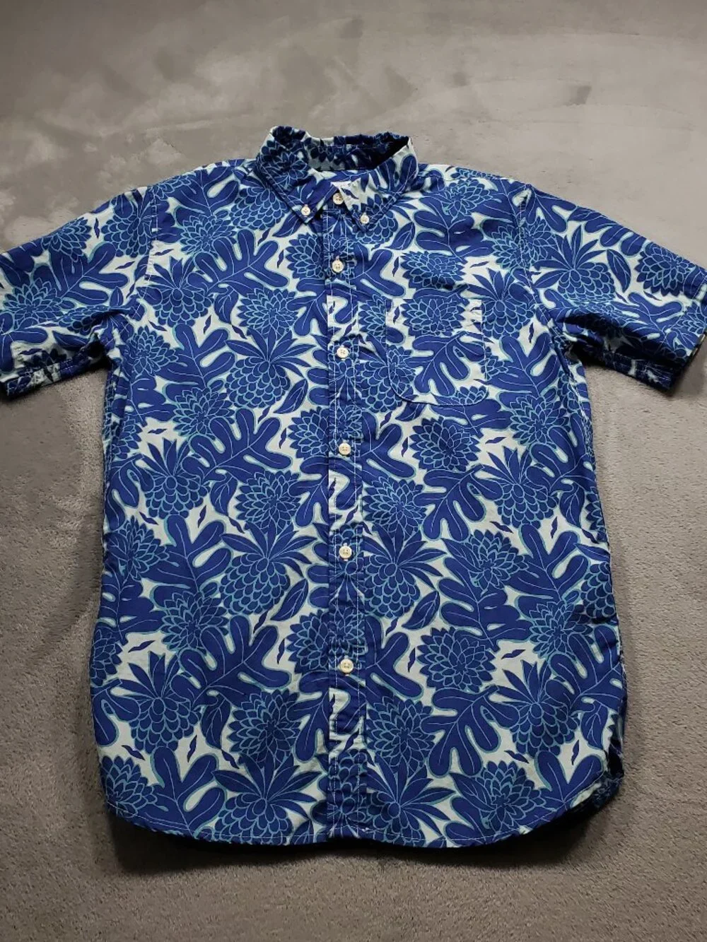 Gap Kids Button Down Hawaiian Tropical Floral Print Blue White Youth 2XL (14-16)